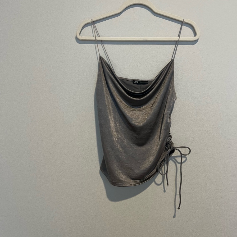 Zara Gray Ruched Asymmetrical Camisole